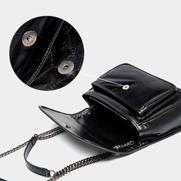 Women’s Leather Messenger Shoulder Bag | Large Capacity Chain Detail Elegance