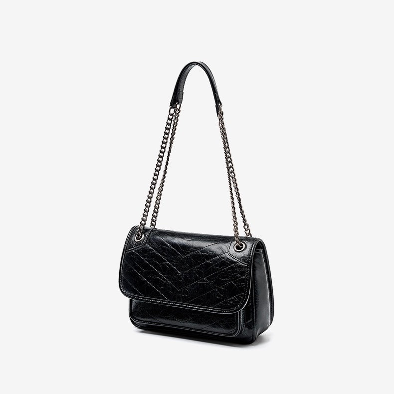 Women’s Leather Messenger Shoulder Bag | Large Capacity Chain Detail Elegance