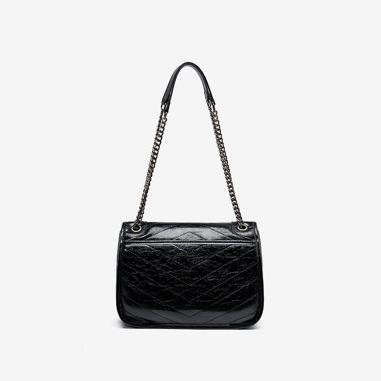 Women’s Leather Messenger Shoulder Bag | Large Capacity Chain Detail Elegance