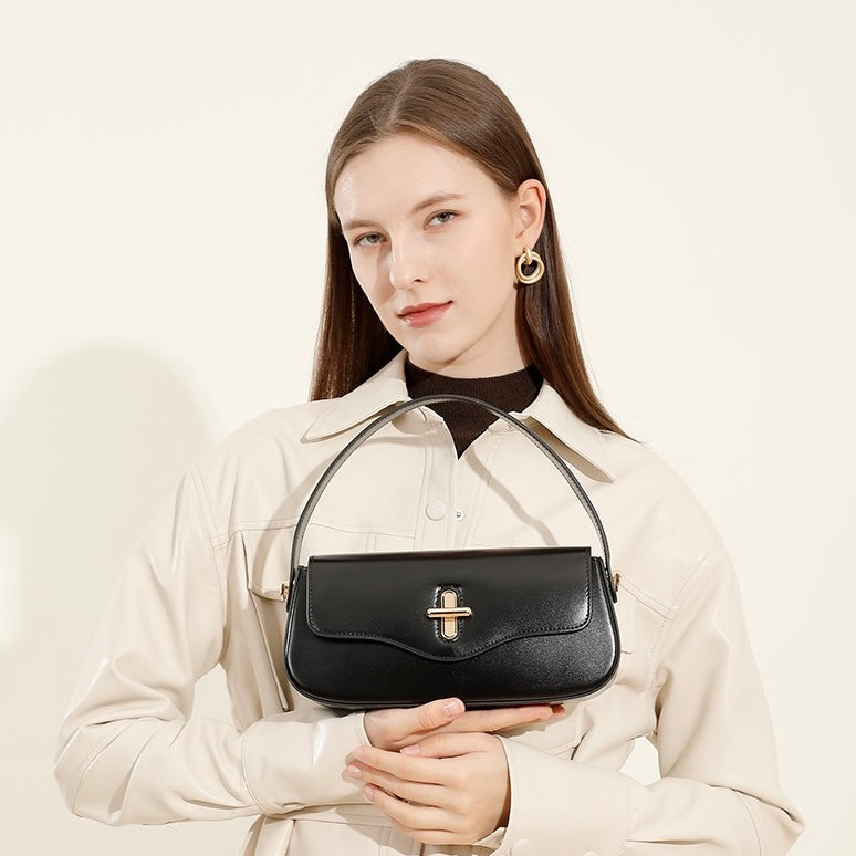 Women’s Genuine Leather Shoulder Crossbody Baguette Bag | Effortless Timeless Elegance