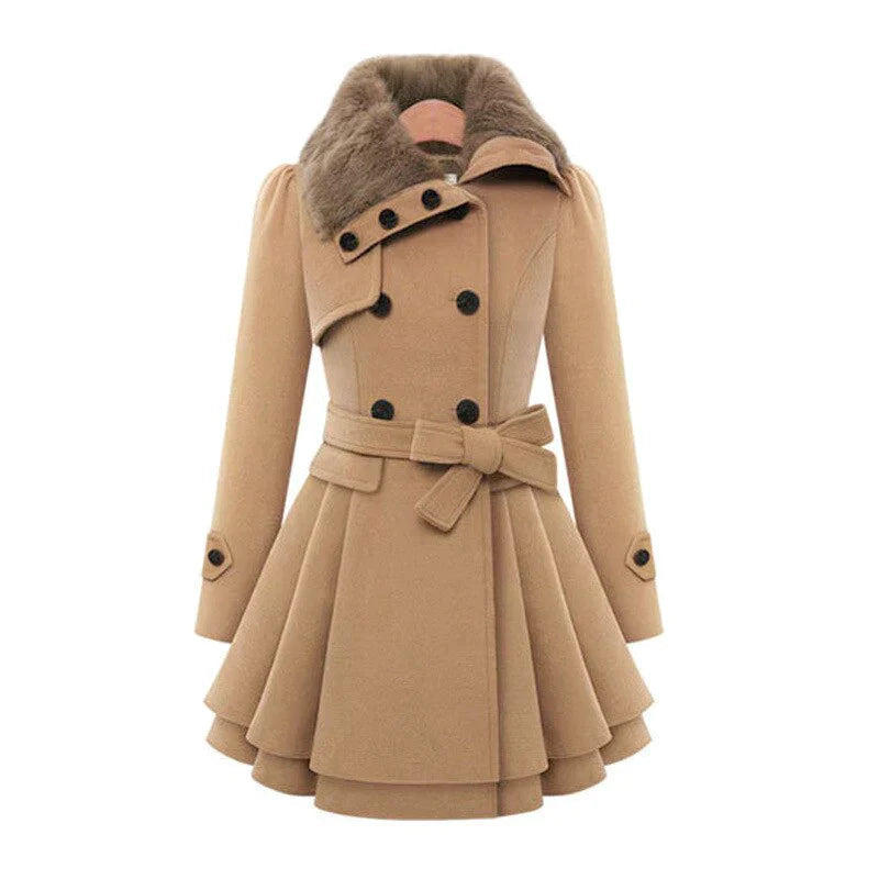 Belted Double-Breasted Trench Coat | Cozy Faux Fur Sophistication
