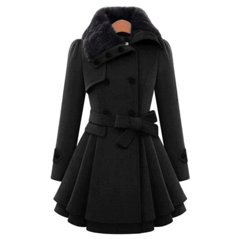 Belted Double-Breasted Trench Coat | Cozy Faux Fur Sophistication