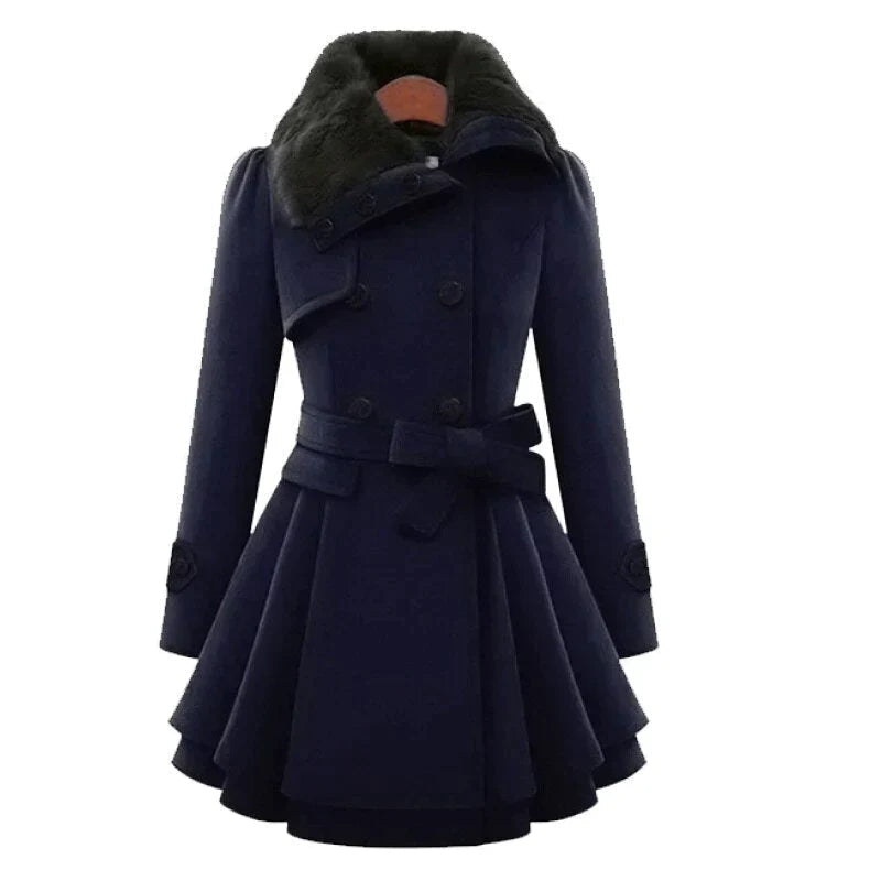 Belted Double-Breasted Trench Coat | Cozy Faux Fur Sophistication