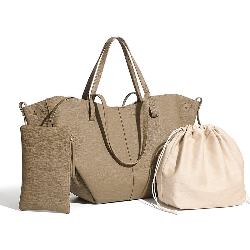Genuine Pebbled Leather Tote Bag With Pouch | Effortless Everyday Elegance