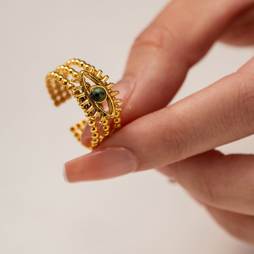 African Pine Evil Eye Ring | Effortless Protective Grace