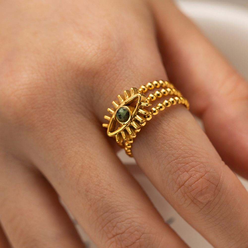 African Pine Evil Eye Ring | Effortless Protective Grace