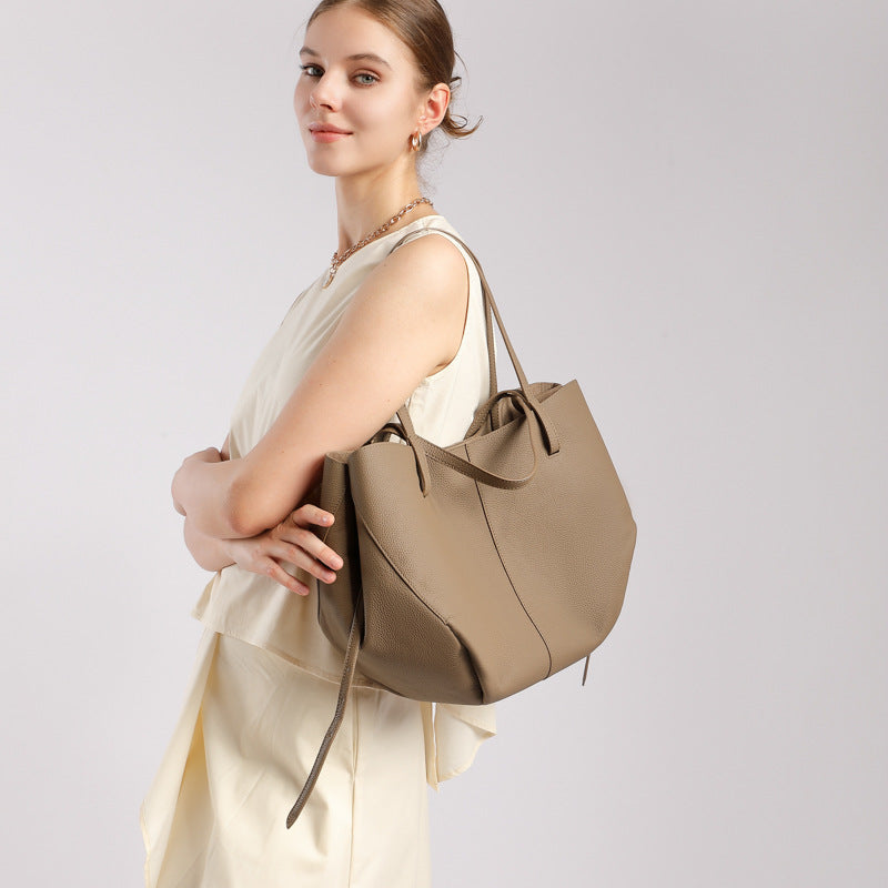 Genuine Pebbled Leather Tote Bag With Pouch | Effortless Everyday Elegance
