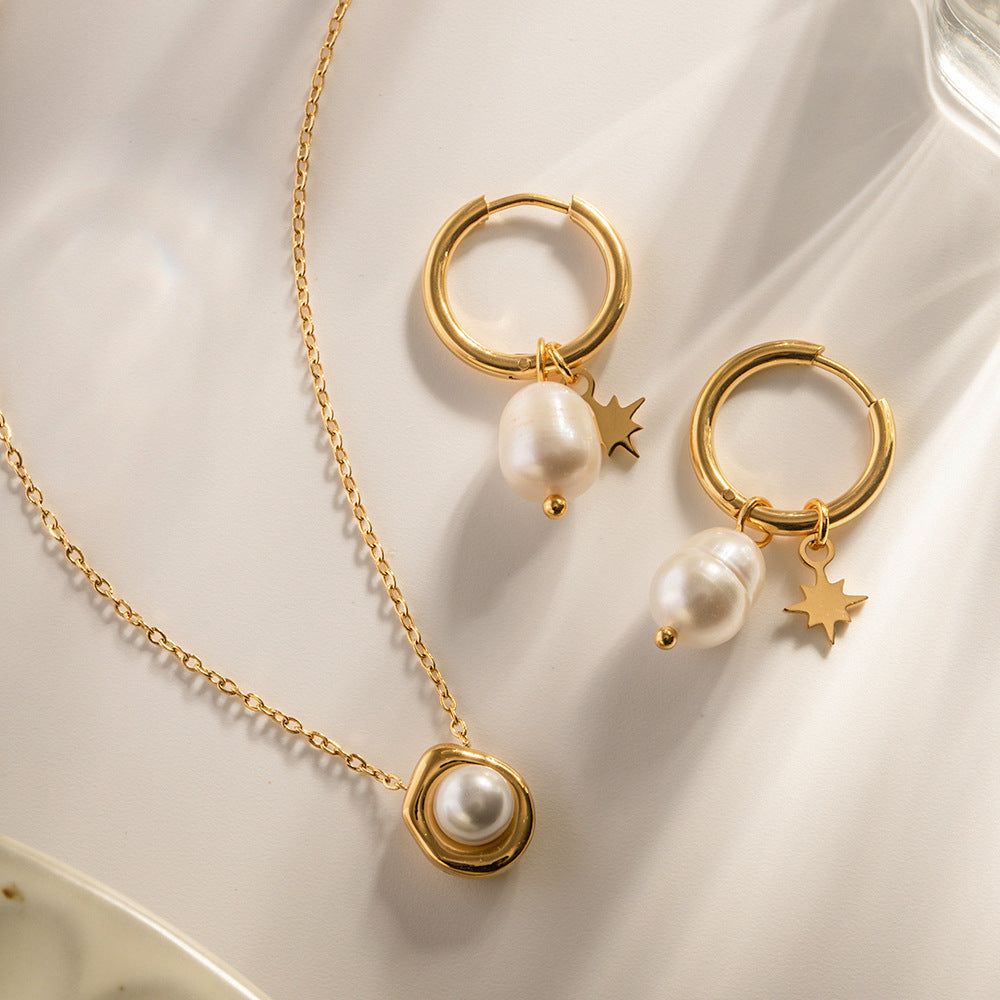 Natural Freshwater Pearl Star Pendant Earrings | Effortless Celestial Elegance