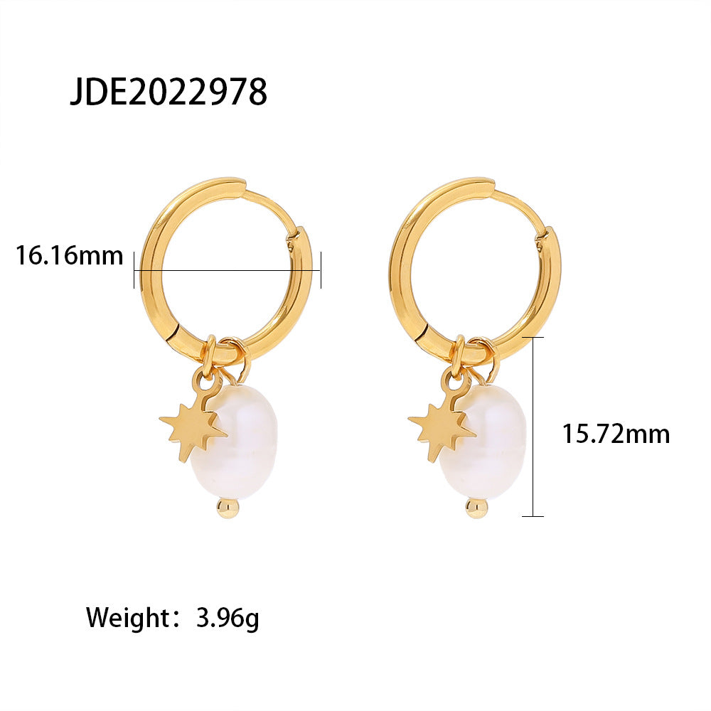Natural Freshwater Pearl Star Pendant Earrings | Effortless Celestial Elegance