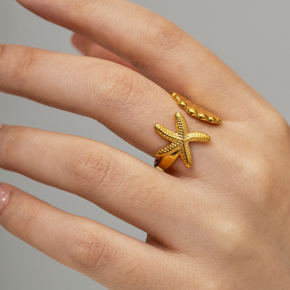 Ocean Starfish and Shell Ring | Effortless Coastal Elegance