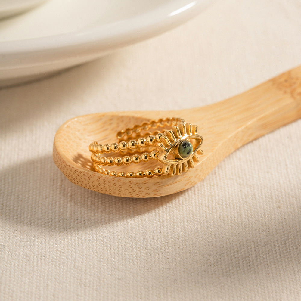 African Pine Evil Eye Ring | Effortless Protective Grace