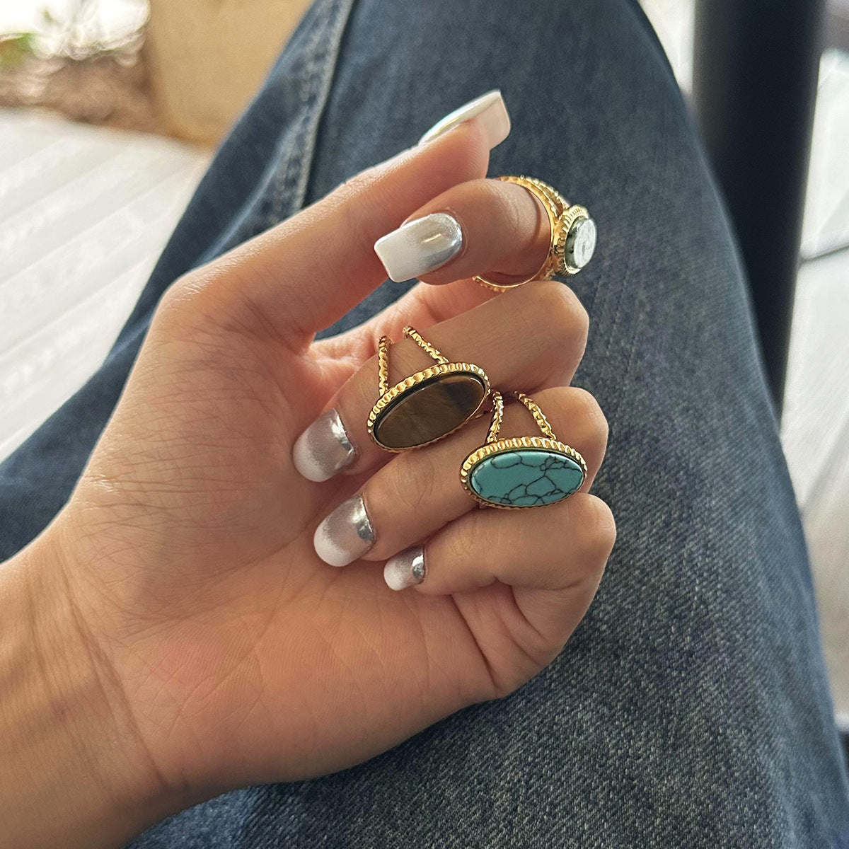 Adjustable Oval Turquoise Tiger's Eye Ring | Effortless Everyday Luxury