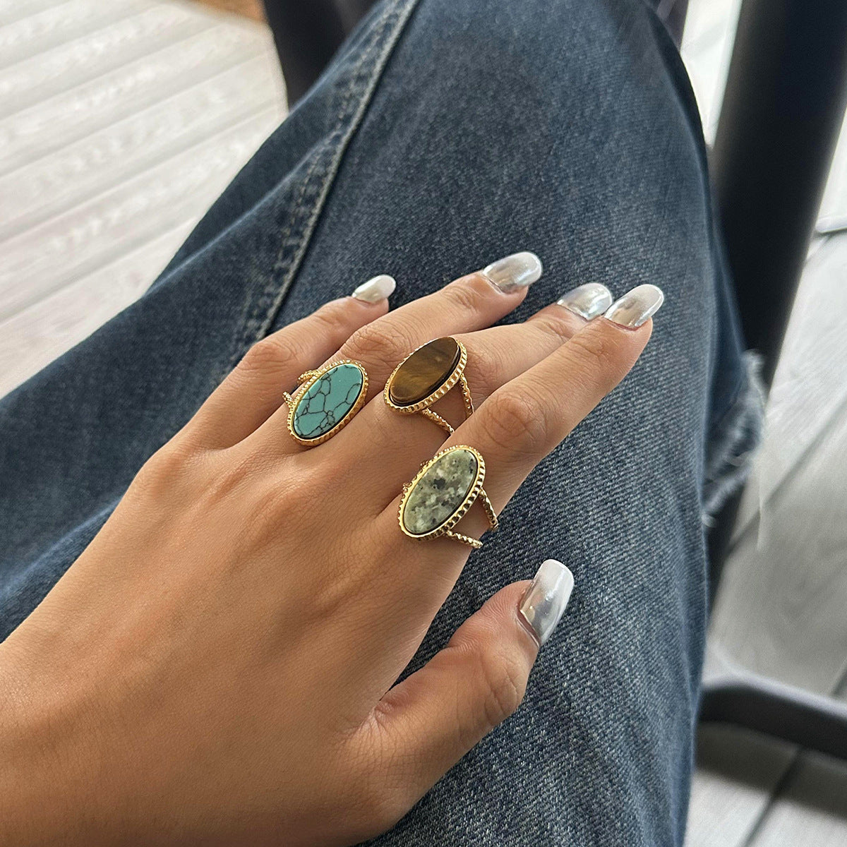 Adjustable Oval Turquoise Tiger's Eye Ring | Effortless Everyday Luxury