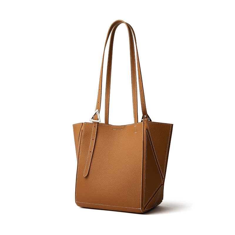 Women’s Camel Textured Leather Shoulder Tote | Effortless Elegance