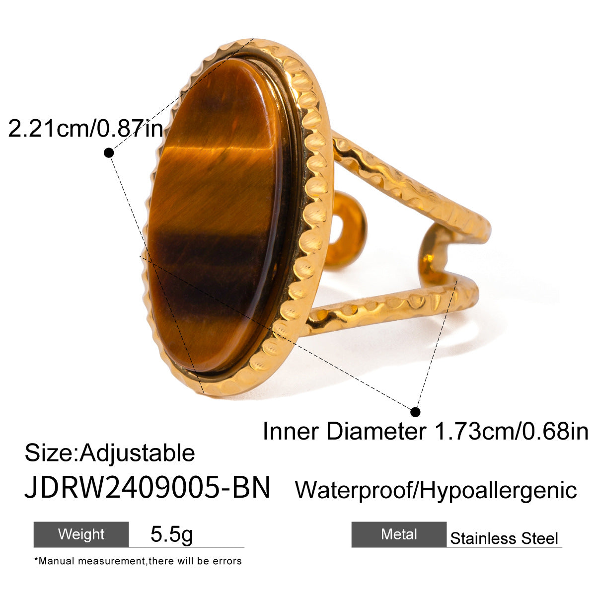 Adjustable Oval Turquoise Tiger's Eye Ring | Effortless Everyday Luxury