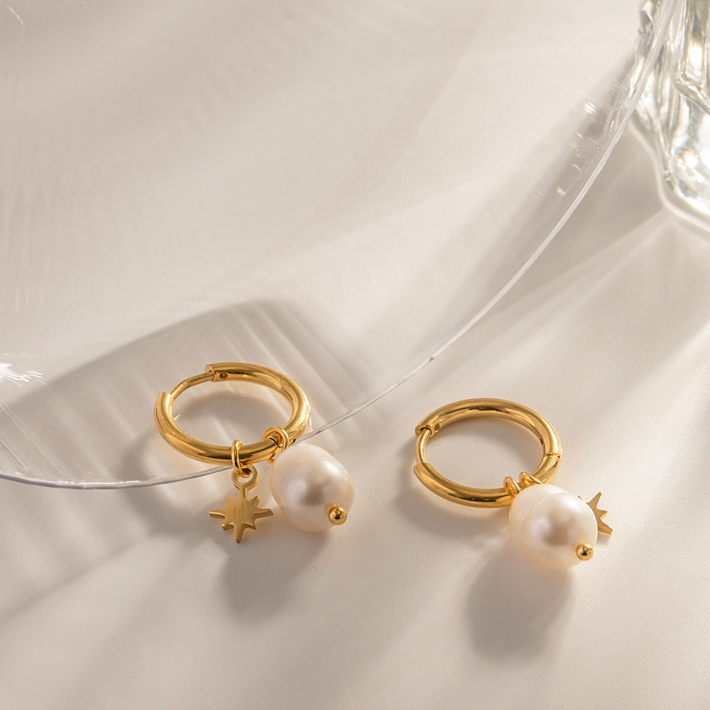 Natural Freshwater Pearl Star Pendant Earrings | Effortless Celestial Elegance
