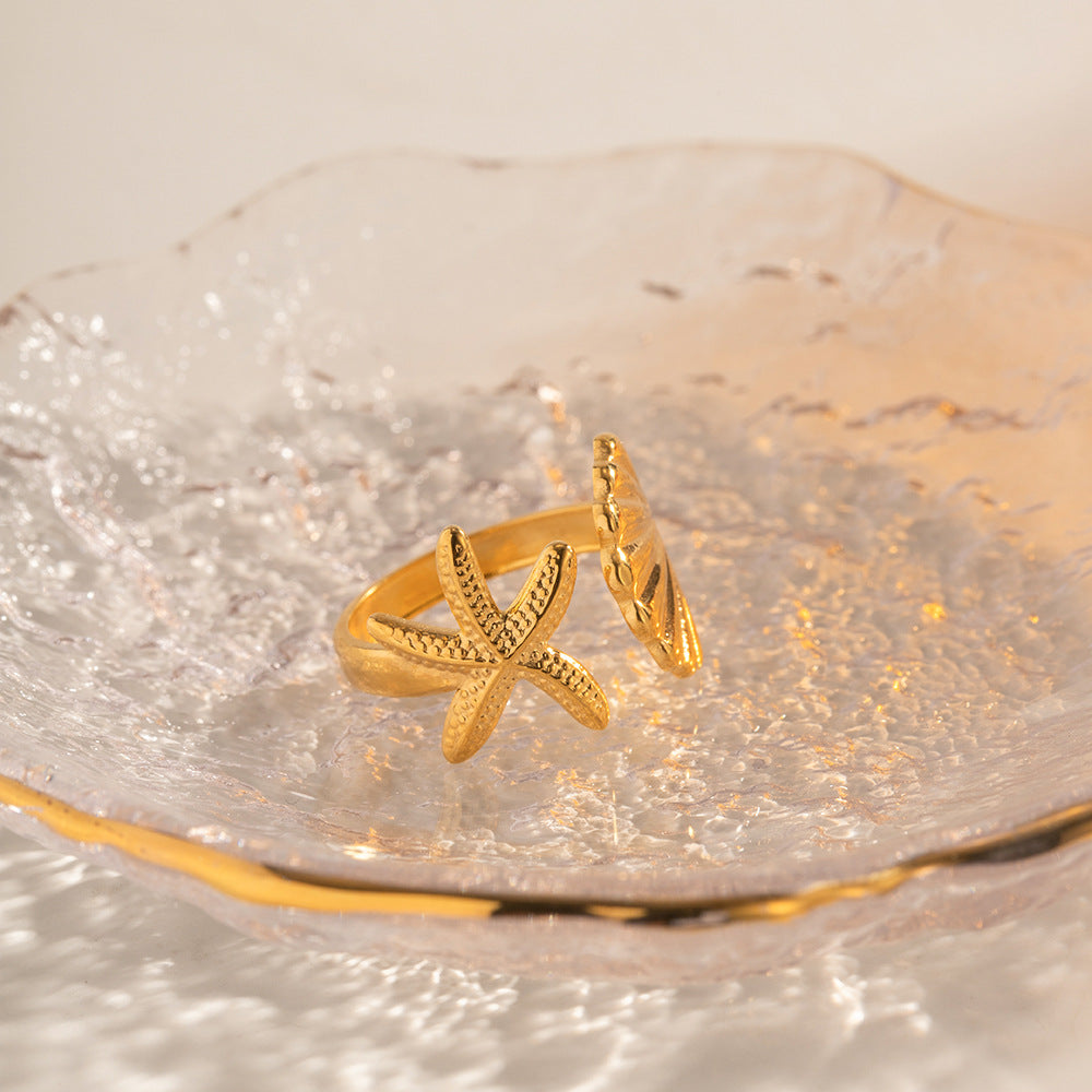 Ocean Starfish and Shell Ring | Effortless Coastal Elegance