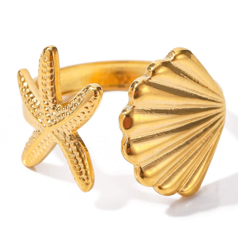 Ocean Starfish and Shell Ring | Effortless Coastal Elegance