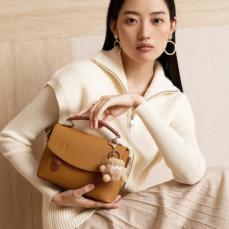 Women’s Luxury Pebbled Leather Top-Handle Bag | Cloud Charm Elegance