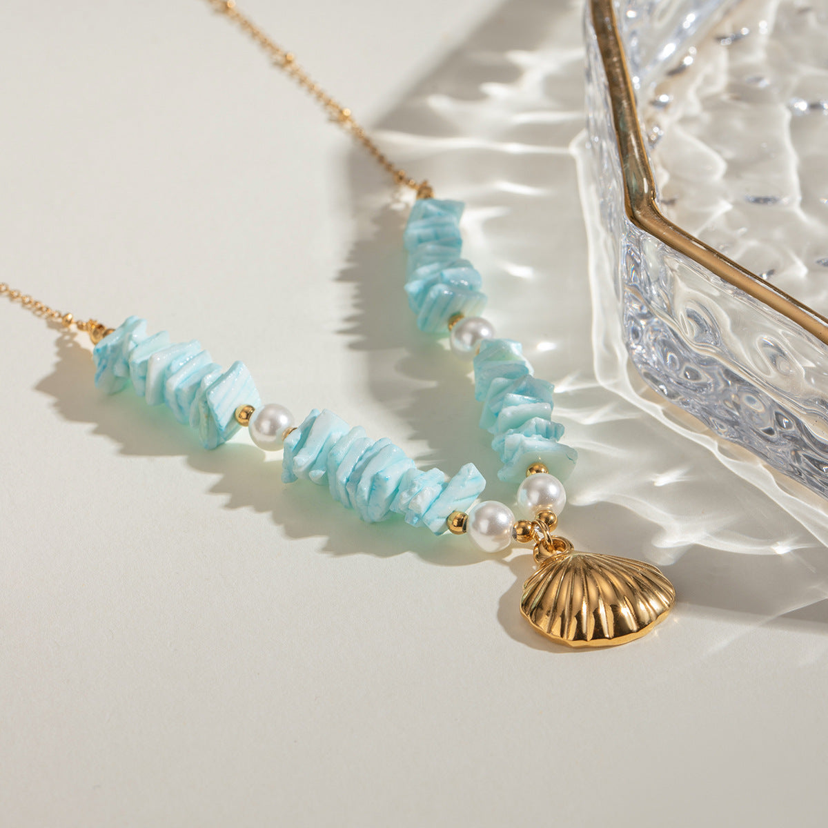 Mint Green Shell Pearl Pendant Necklace | Effortless Pastel Elegance