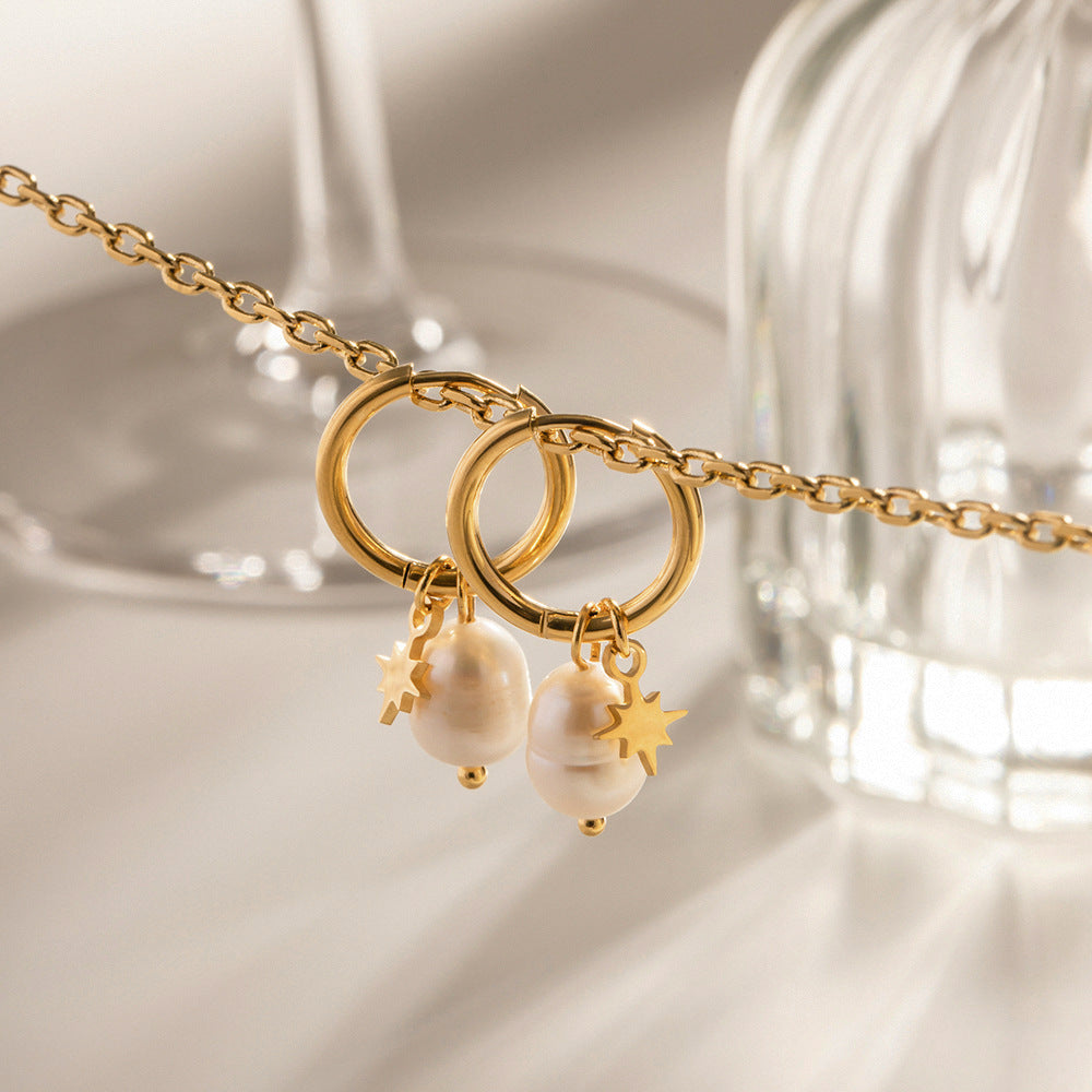 Natural Freshwater Pearl Star Pendant Earrings | Effortless Celestial Elegance
