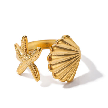 Ocean Starfish and Shell Ring | Effortless Coastal Elegance