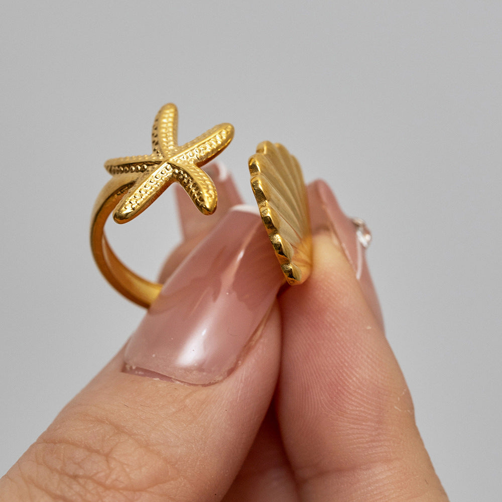 Ocean Starfish and Shell Ring | Effortless Coastal Elegance