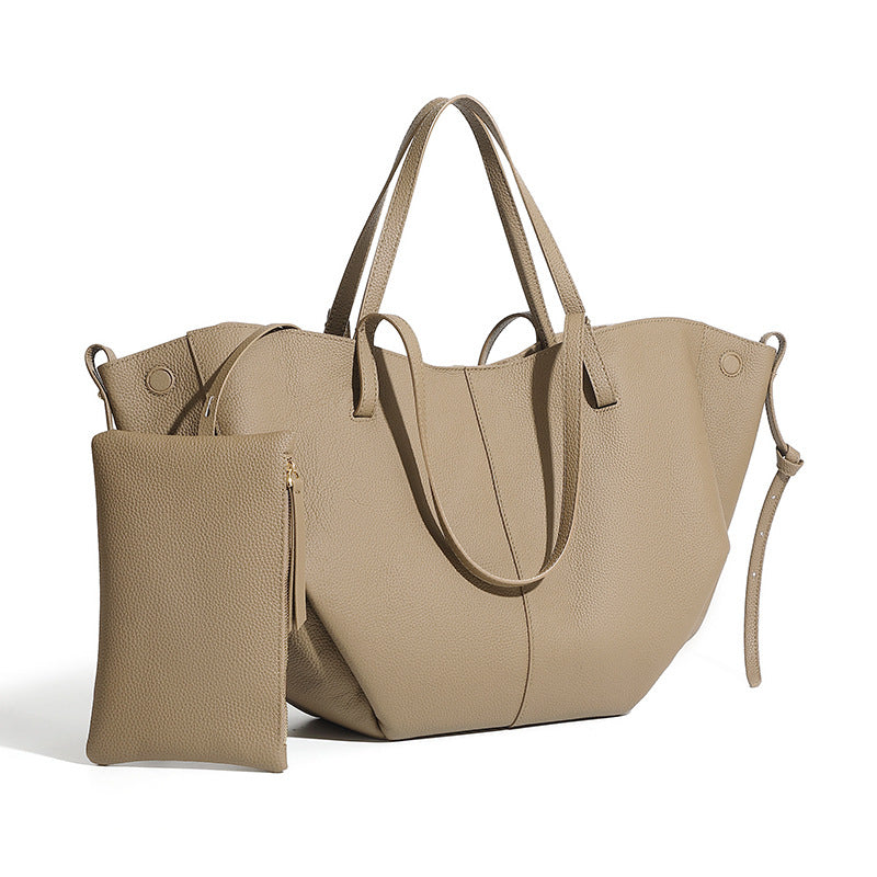 Genuine Pebbled Leather Tote Bag With Pouch | Effortless Everyday Elegance
