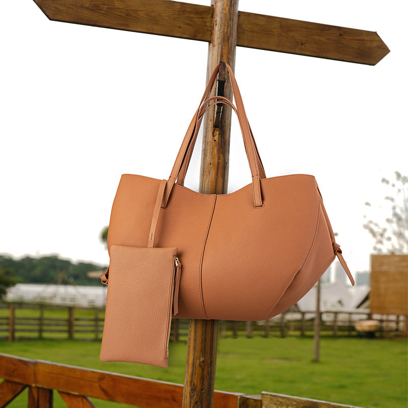 Women’s Pebbled Leather Tote Bag With Pouch | Effortless Sophistication