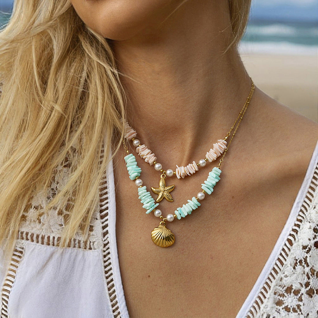 Mint Green Shell Pearl Pendant Necklace | Effortless Pastel Elegance