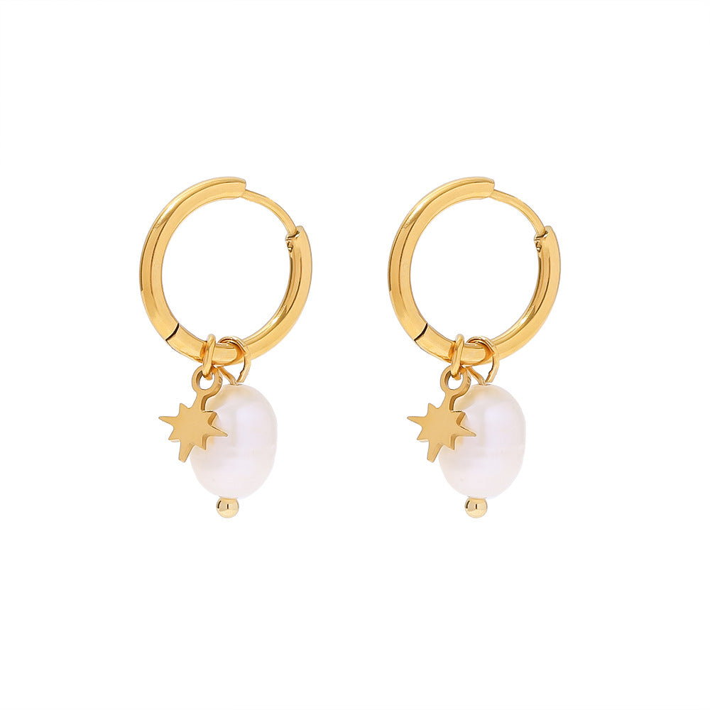 Natural Freshwater Pearl Star Pendant Earrings | Effortless Celestial Elegance