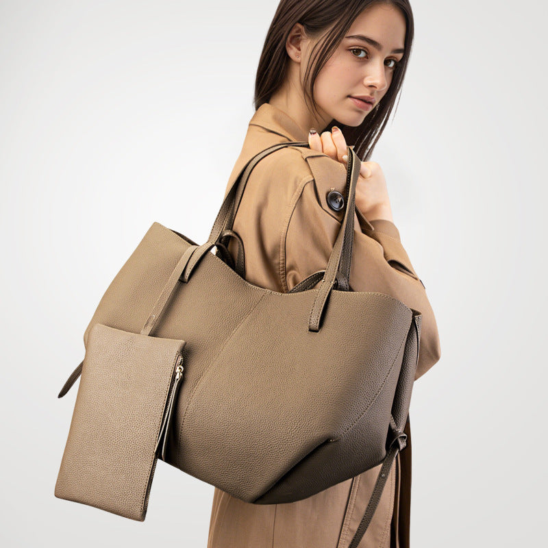 Women’s Pebbled Leather Tote Bag With Pouch | Effortless Sophistication