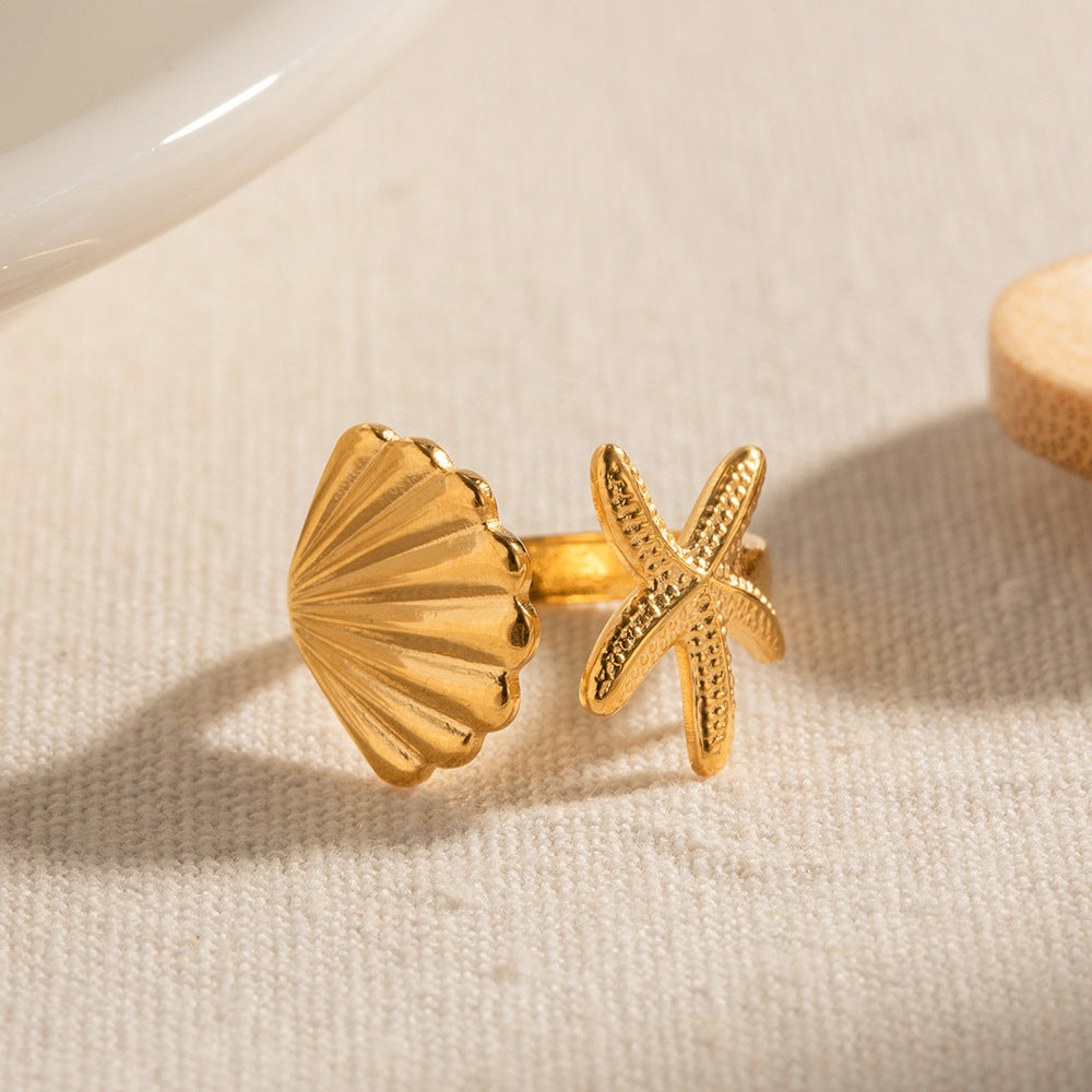 Ocean Starfish and Shell Ring | Effortless Coastal Elegance