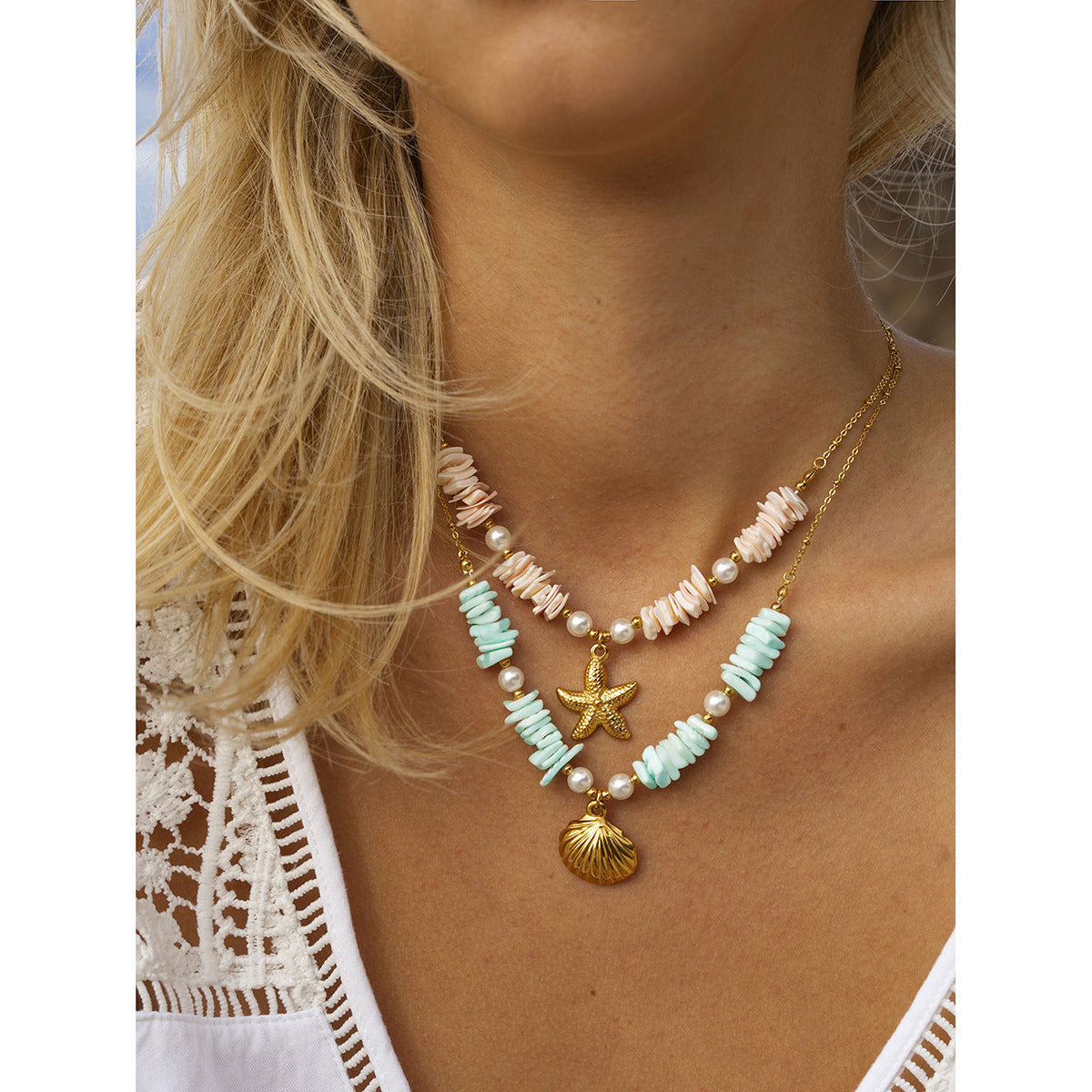 Mint Green Shell Pearl Pendant Necklace | Effortless Pastel Elegance