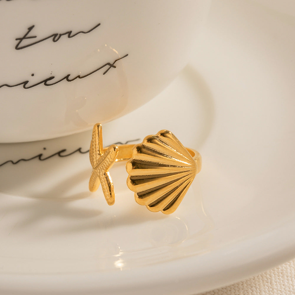 Ocean Starfish and Shell Ring | Effortless Coastal Elegance