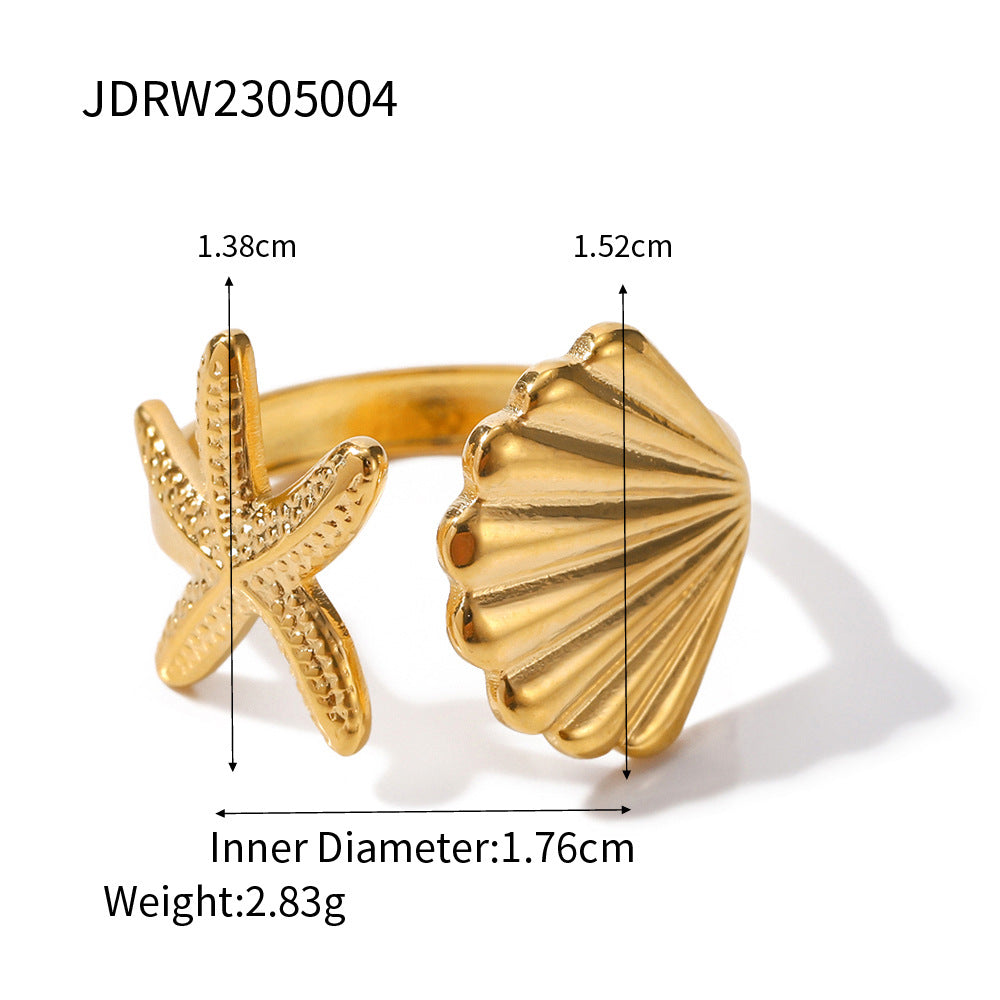 Ocean Starfish and Shell Ring | Effortless Coastal Elegance