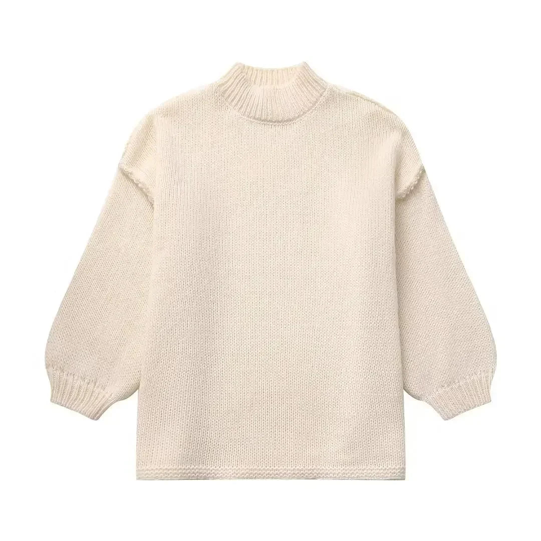 Oversized Chunky Knit Sweater | Cozy Balloon-Sleeve Autumn Elegance