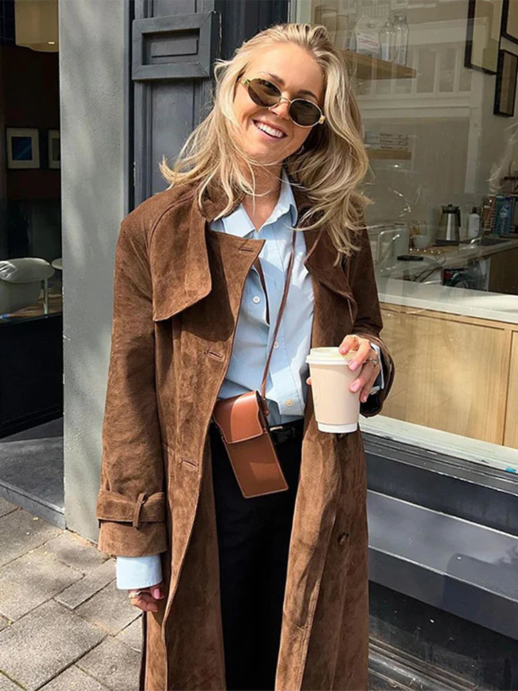 Faux Suede Trench Coat | Effortless Autumn City Elegance