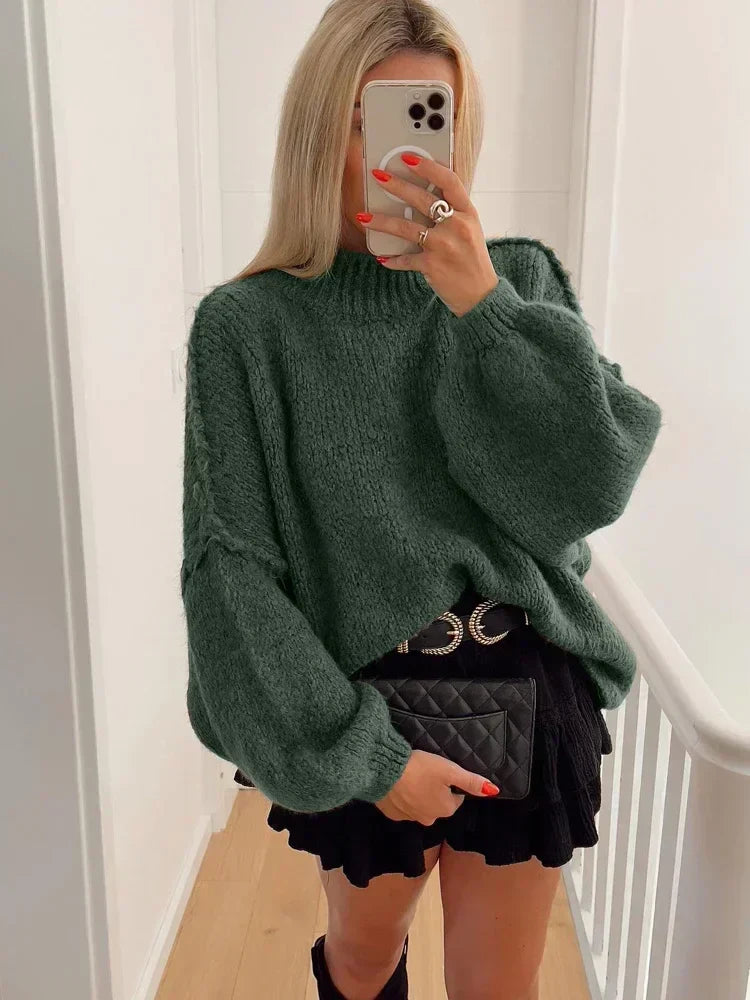 Oversized Chunky Knit Sweater | Cozy Balloon-Sleeve Autumn Elegance