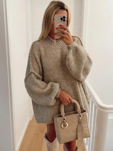 Oversized Chunky Knit Sweater | Cozy Balloon-Sleeve Autumn Elegance
