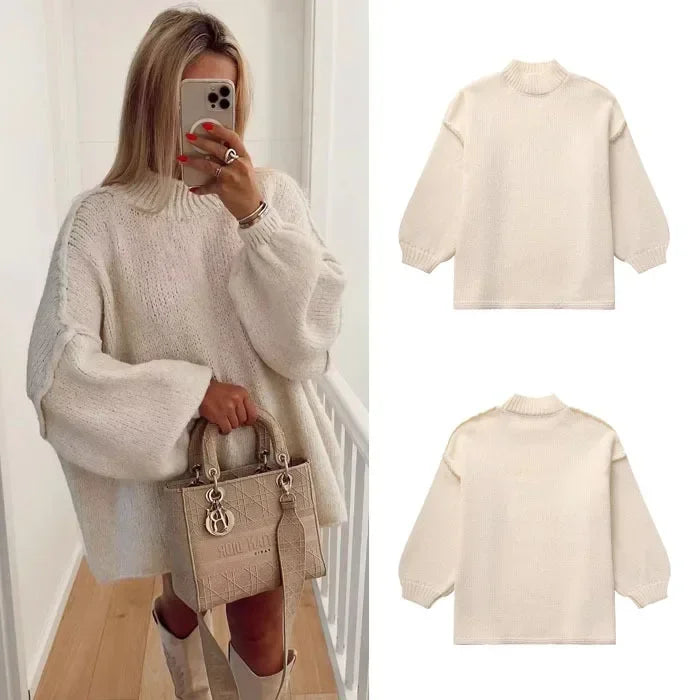 Oversized Chunky Knit Sweater | Cozy Balloon-Sleeve Autumn Elegance
