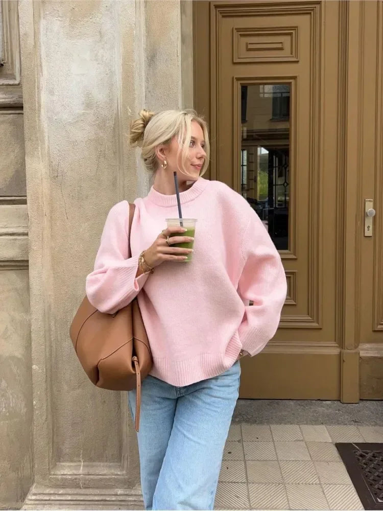 Pink Knit Sweater | Effortless Autumn Elegance
