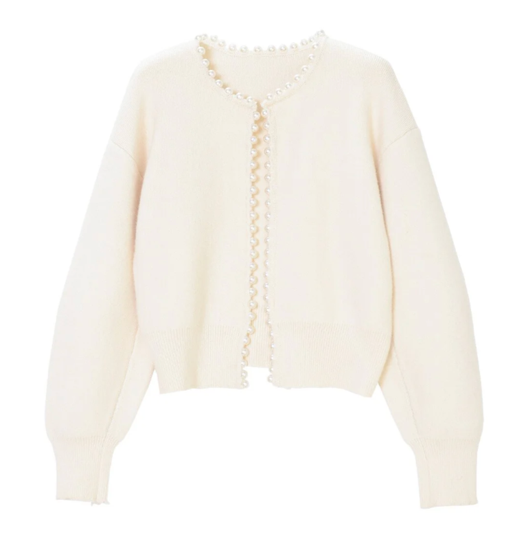 Pearl-Embellished Knit Cardigan | Effortless City Sophistication And All-Day Comfort