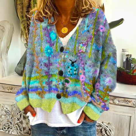 Painterly Floral Cardigan | Artful Color and Quiet Bohemian Elegance