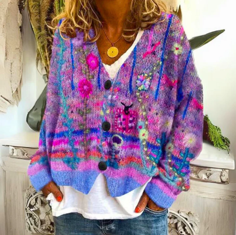 Painterly Floral Cardigan | Artful Color and Quiet Bohemian Elegance