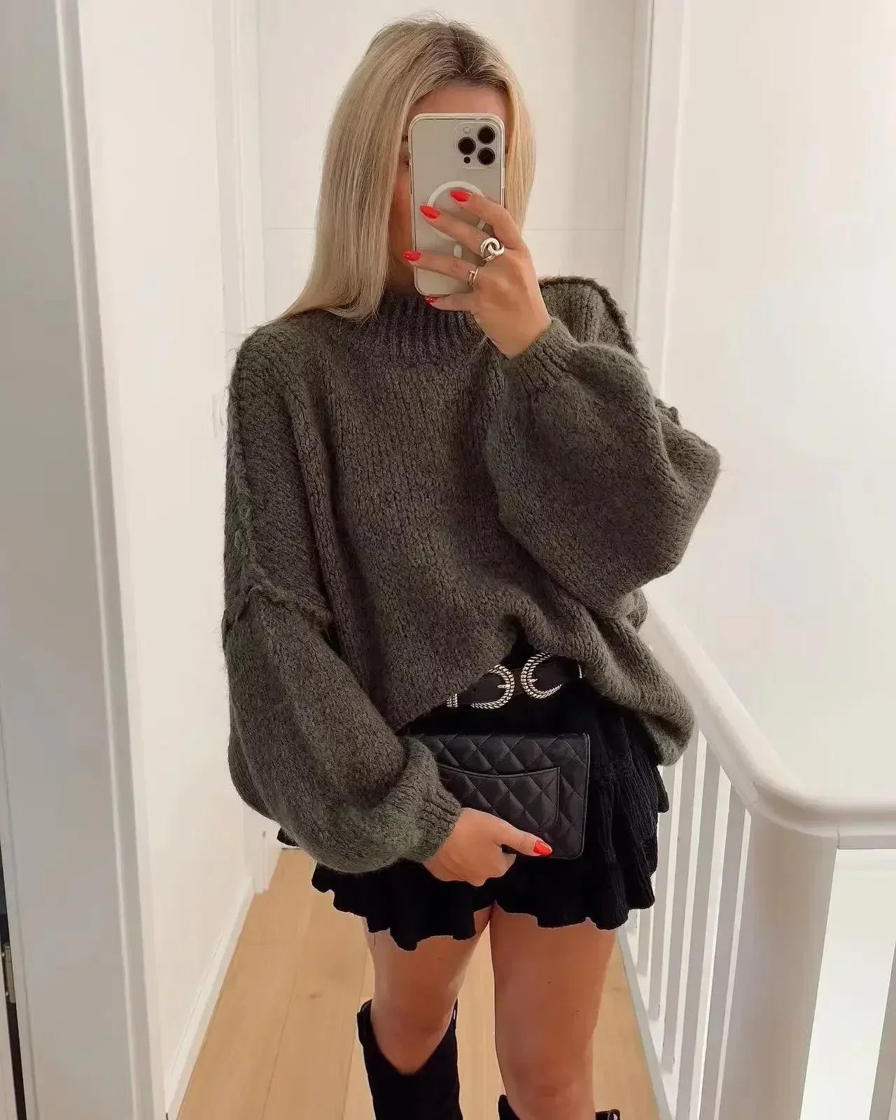 Oversized Chunky Knit Sweater | Cozy Balloon-Sleeve Autumn Elegance