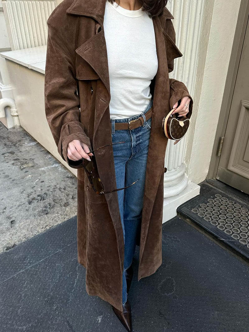 Faux Suede Trench Coat | Effortless Autumn City Elegance