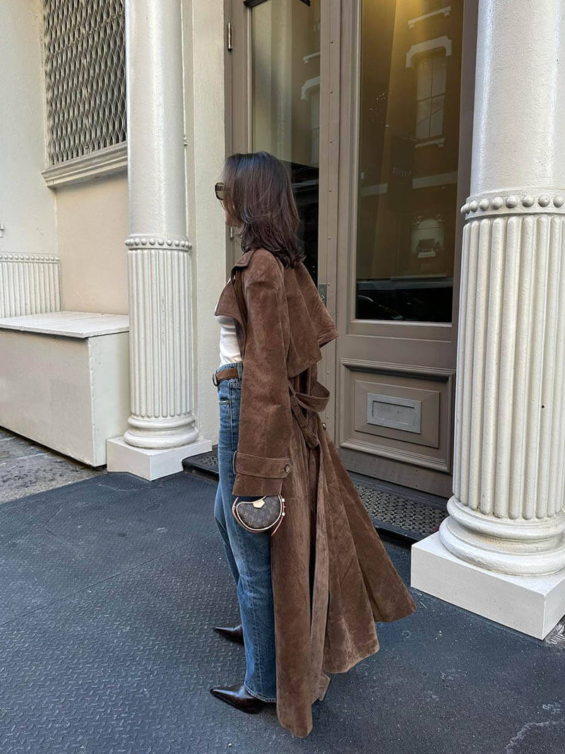 Faux Suede Trench Coat | Effortless Autumn City Elegance