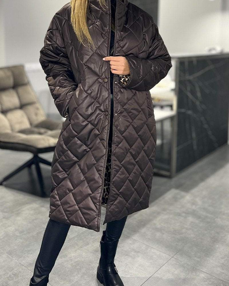 Quilted Mid-Length Coat | Effortless Warmth With Leopard-Print Lining
