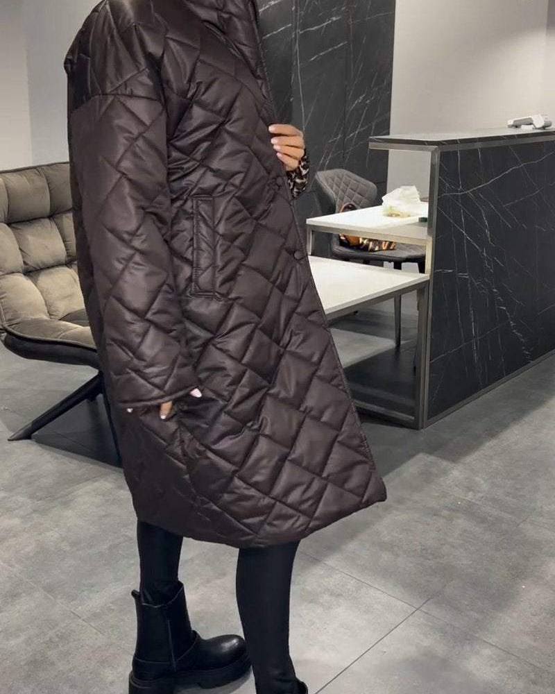 Quilted Mid-Length Coat | Effortless Warmth With Leopard-Print Lining